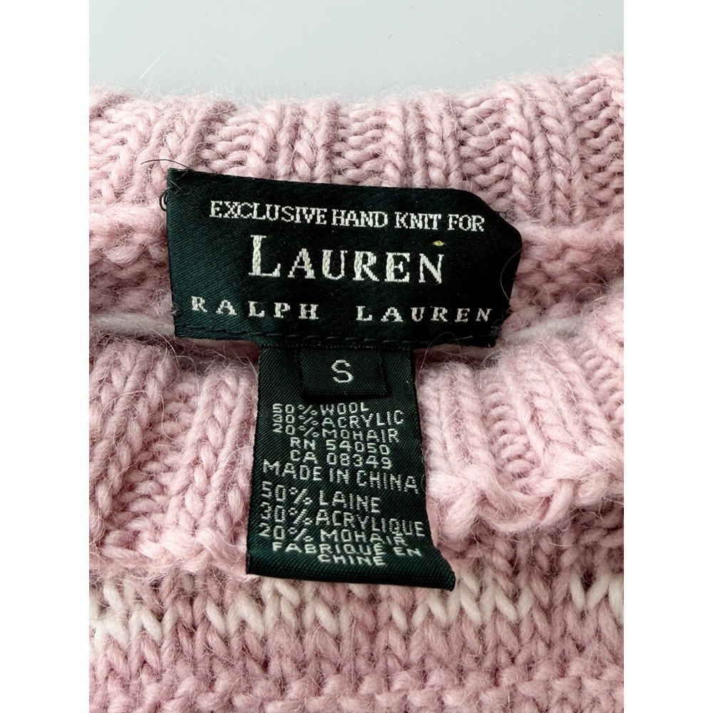 Lauren Ralph Lauren Pink Fair Isle Wool Mohair Hand Knit Mock Neck Sweater S - Picture 3 of 8